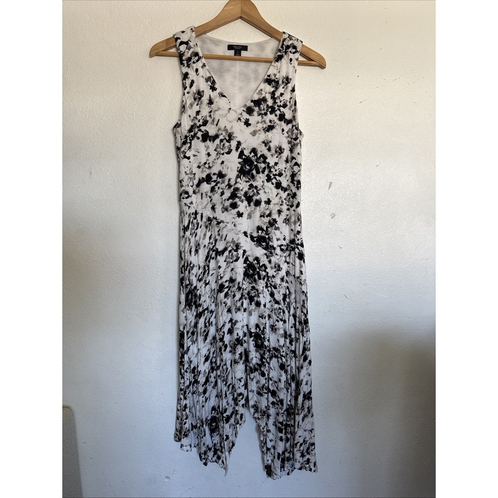 Simply Vera Wang Sleeveless Dress Hanky Hem Tank Black‎ White Floral Beachy Sz S